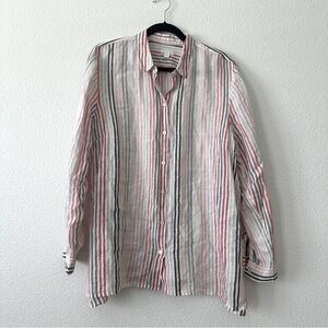 J.Jill Love Linen Beachy Coastal Minimalist Striped Tunic Blouse Top Buttons